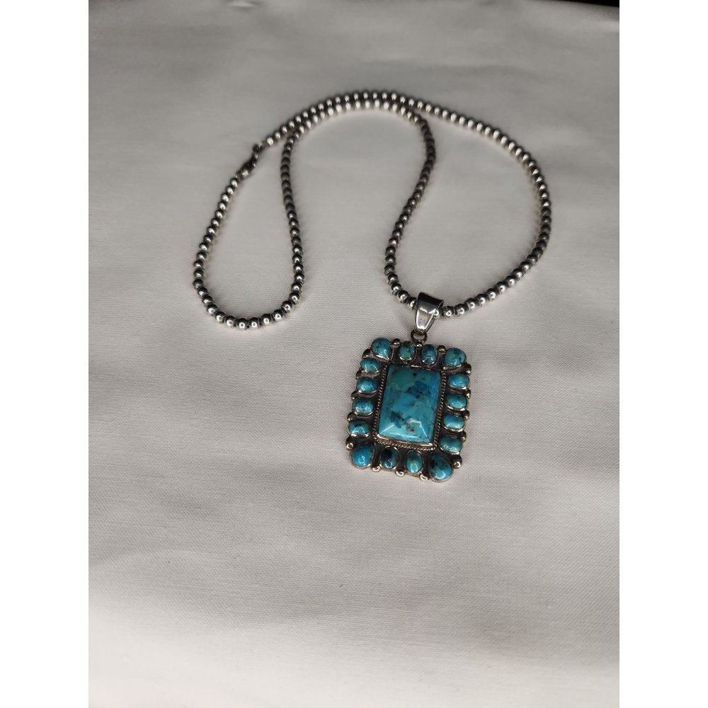Turquoise Necklace 19 inch Beaded chain